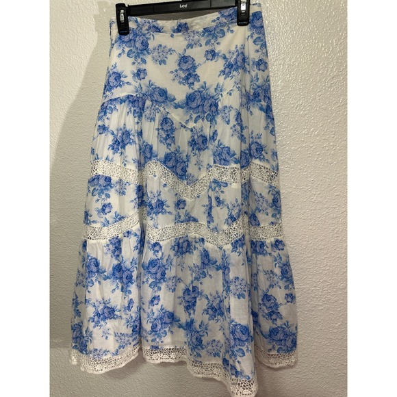 Altar D' State  Blue Floral Lace Tiered Maxi Skirt size M - Picture 8 of 13